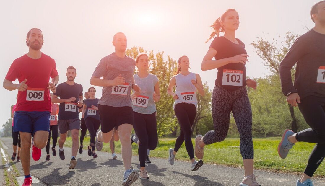 A photo of a group of people running a marathon